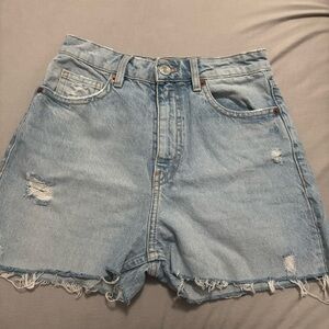 Zara Light Blue Distressed Jean Shorts